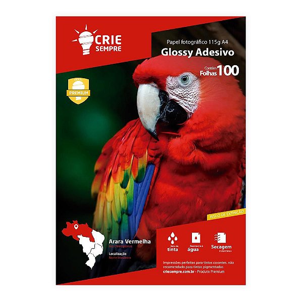 Papel Fotográfico Glossy Adesivo A4 115g Crie Sempre 100 folhas