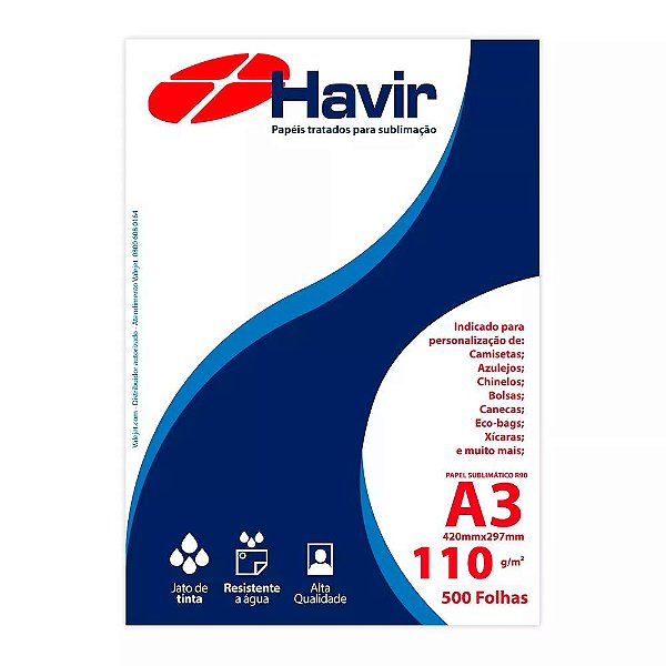 Papel A3 para Sublimação Tratado Havir R90 110g 500 Folhas