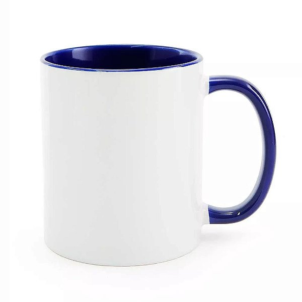 Caneca para Sublimação de Cerâmica Resinada com Interior e Alça Azul