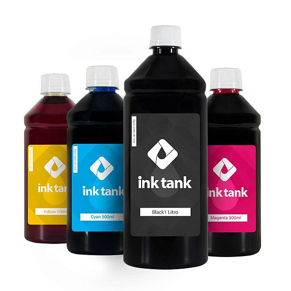 Kit 4 Tintas para Epson L355|L200 Corante EcoTank Black 1L e Coloridas 500ml - Ink Tank