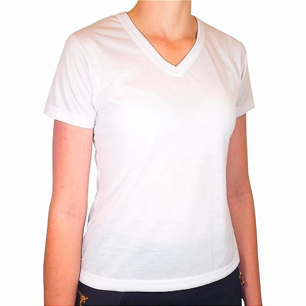 Camiseta Baby Look Branca 100% Poliéster para Sublimação Manga Curta Gola V Feminina G