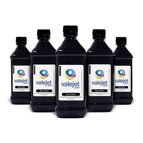 Kit 5 Tintas para Epson Universal Black corante 500ml Valejet