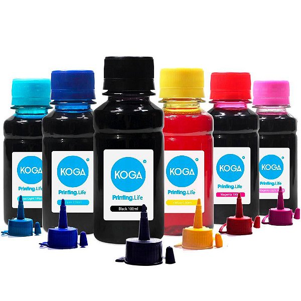 Kit 6 Tintas Epson Bulk Ink L850 CMYK Corante 100ml Koga