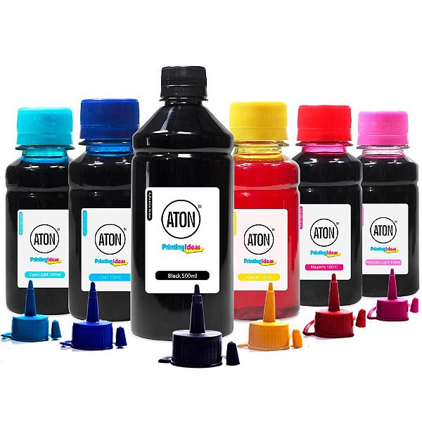 Kit 6 Tintas Epson Bulk Ink L850 Black 500ml Coloridas 100ml Corante Aton