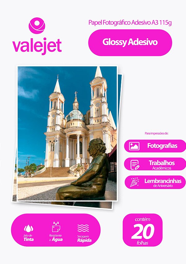 Papel Fotográfico Glossy Adesivo A3 115g Valejet 20 Folhas