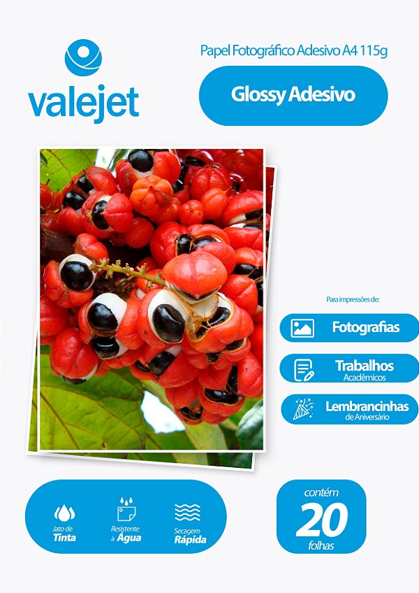 Papel Fotográfico Glossy Adesivo A4 115g Valejet 20 Folhas