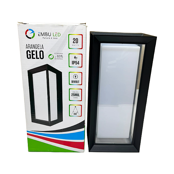 ARANDELA GELO 20W BRANCO FRIO IP54 235X105X88MM - EMBULED