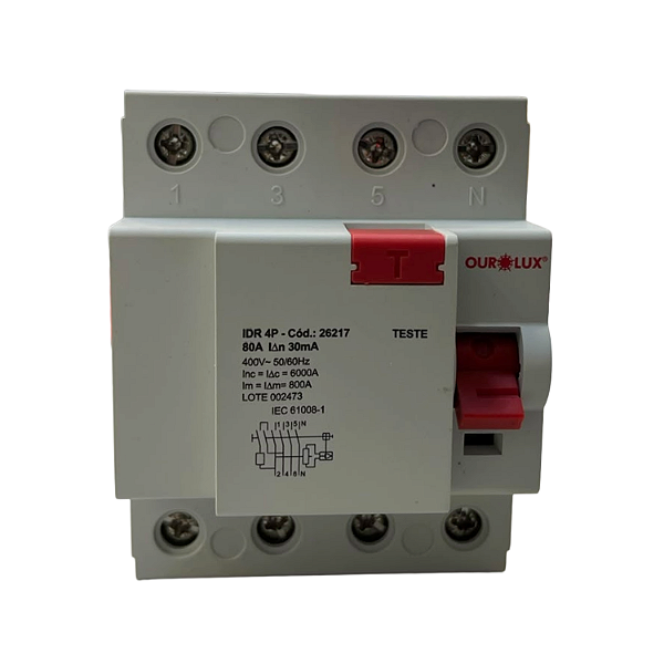 DR (INTERRUP. DIFERENCIAL) TETRA POLAR 4P 80A 30MA - OUROLUX