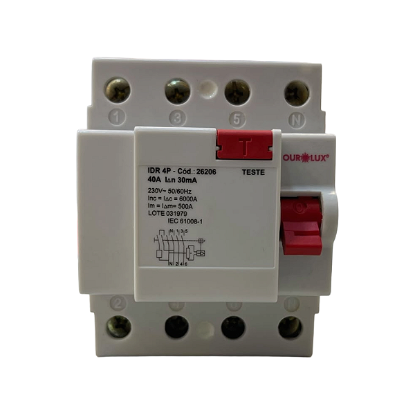 DR (INTERRUP. DIFERENCIAL) TETRA POLAR 4P 40A 30MA - OUROLUX