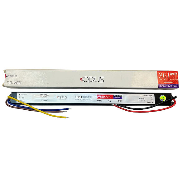 FONTE SLIM 3A 12V 36W IP67 BIVOLT 31002 - OPUS