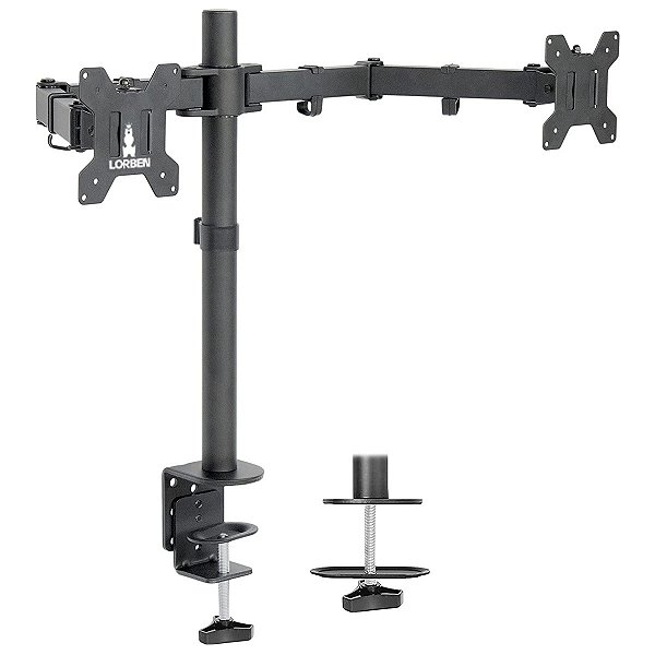 Suporte Duplo para 2 Monitores Lorben TV Aço Mesa Furação VESA com Ajuste de Articulação e Altura