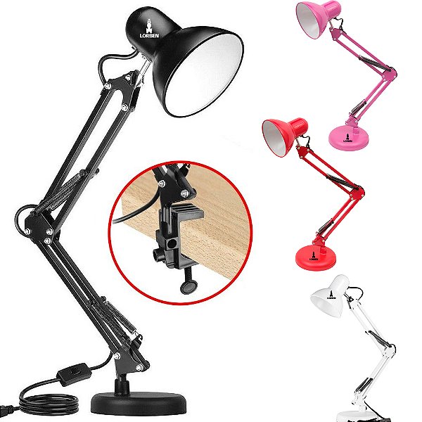 Luminária Pixar Lorben Abajur de Mesa Articulada com Garra e Base