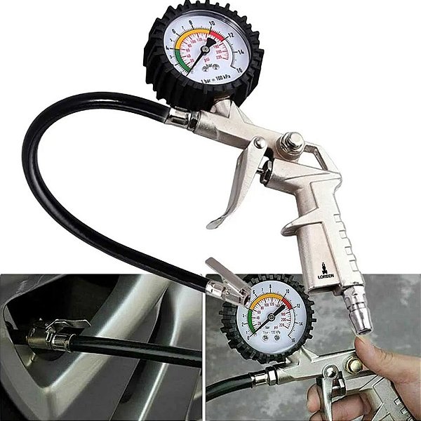 Bico Pistola de Ar Lorben Calibrador de Pneu Manômetro Engate Rápido