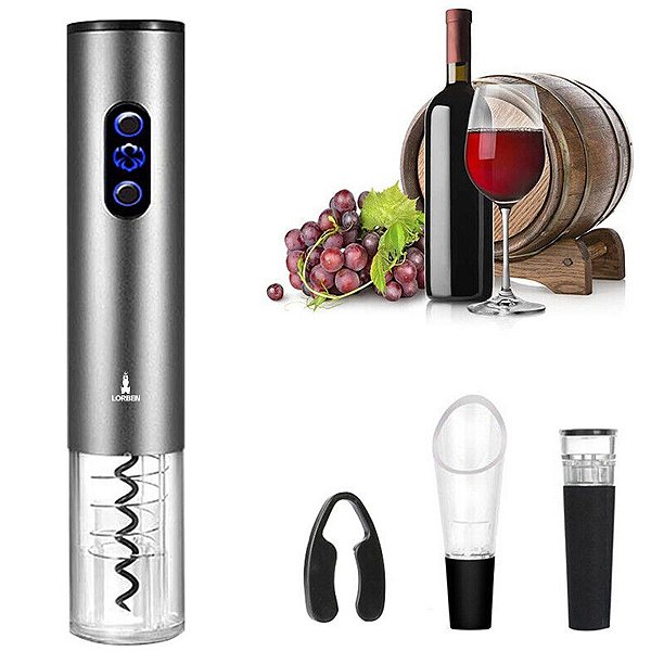 Kit Abridor de Vinho Saca Rolha Elétrico Automático sem Fio à Pilha com Acessórios