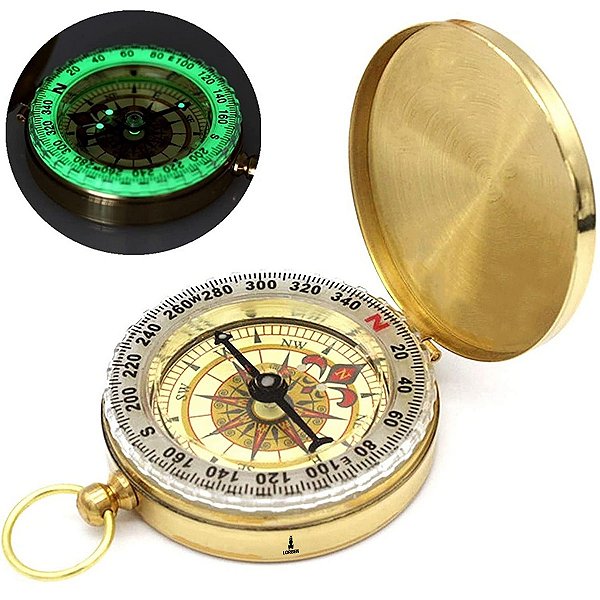 Bússola Retro Lorben tipo Relógio Bolso Vintage Metal Fosforescente