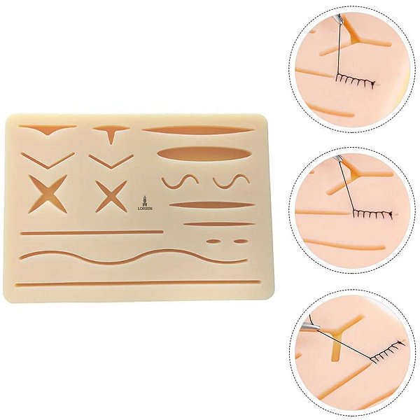 Pele Artificial Silicone Lorben para Treinamento Simulação de Sutura com 3 Camadas