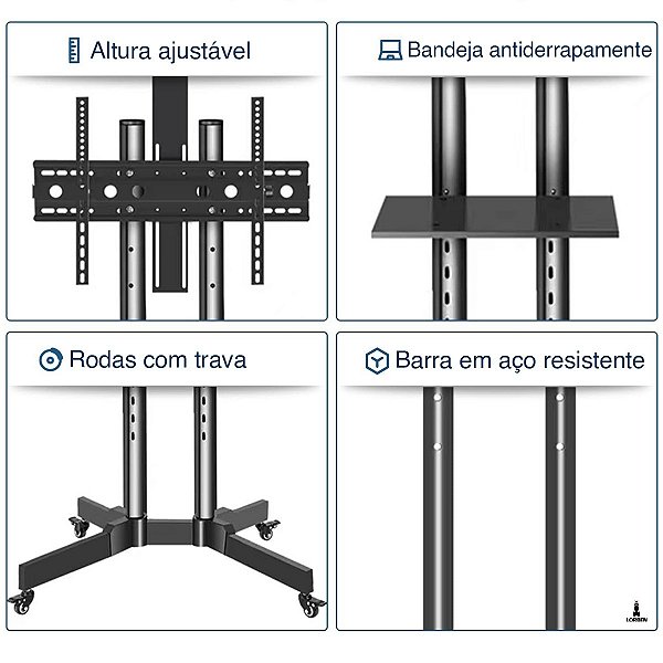 Suporte Pedestal De Chão Lorben Para Tv 32 A 65 Pol Com Rodízio Lorben 