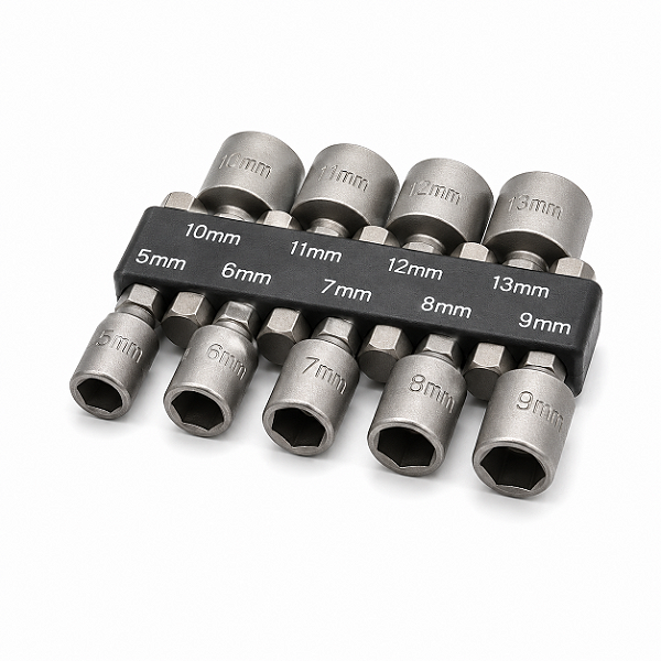 Jogo de Soquetes Canhão Lorben 9 Peças 5mm a 13mm Aço para Furadeiras Parafusadeiras
