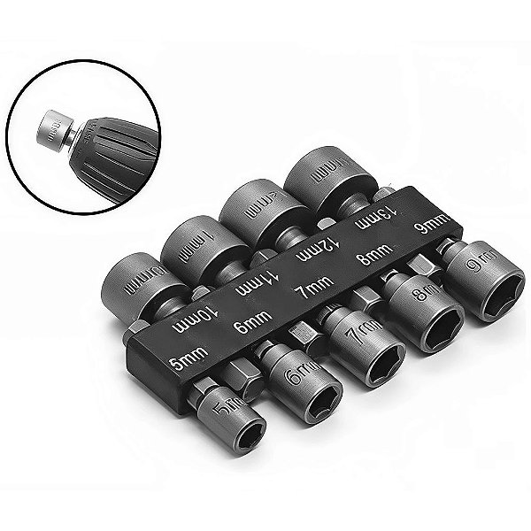 Jogo de Soquetes Canhão Lorben 9 Peças 5mm a 13mm Aço para Furadeiras Parafusadeiras