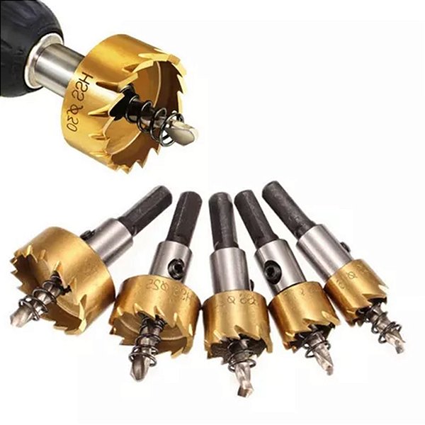Kit 5 Brocas Serra Copo Lorben Metal Aço Ferro 16mm/ 18,5mm /20mm /25mm /30mm