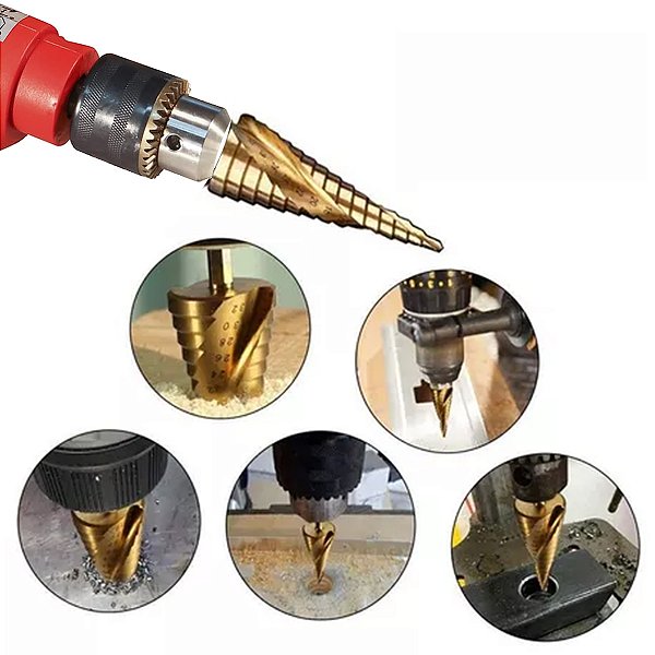 Broca Escalonada Lorben Espiral Profissional de 4 à 32 mm Aço Rápido Titânio