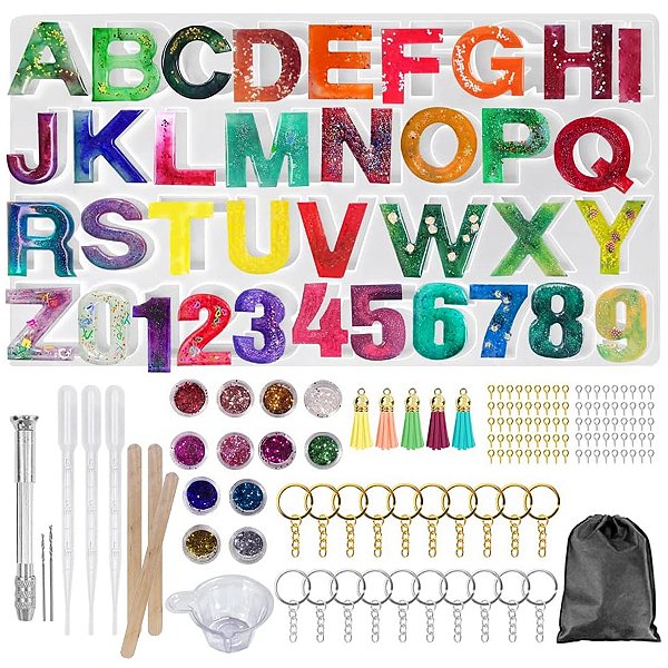 Molde de Silicone Lorben Forma Alfabeto Números 3D Resina Epóxi Kit com 152 peças