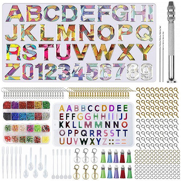 Molde de Silicone Lorben Forma Alfabeto Números 3D Resina Epóxi Kit com 307 peças