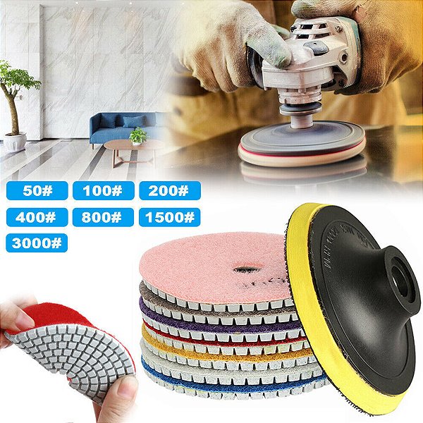 Kit 7 Lixa Diamantada Lorben com Suporte para Mármore Granito Porcelanato