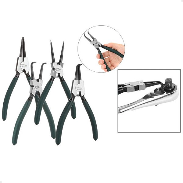 Alicate Extrator de Anéis Bico Curvo Reto Interno Externo 7 polegadas Kit 4 Peças