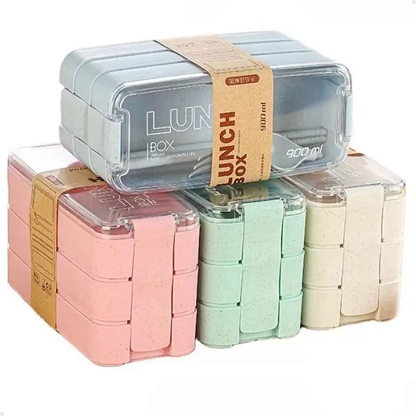 Marmita Fitness Lunch Box 900ml 3 Divisórias Pote Mantimento Bento 3 em 1 Lorben