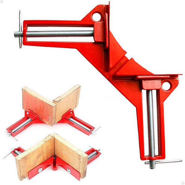 Kit 4 Peças Grampo Sargento Canto Angular 75 Mm 2 Morsas Cantoneira Marcenaria Vidraçaria