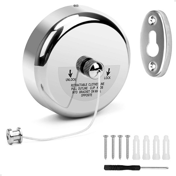 Varal Retrátil de Parede Lorben Aço Inox Corda Nylon 2,9m Extensível Cromado