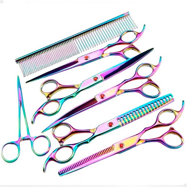 Kit Completo 6 Tesouras Pet Aço Lorben com Pente e Estojo