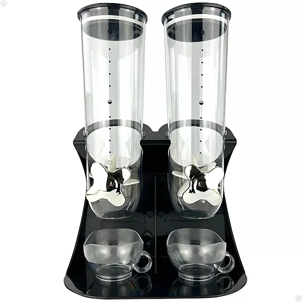 Dispenser De Cereais Duplo Acrilico 3 Litros Cromado E Preto