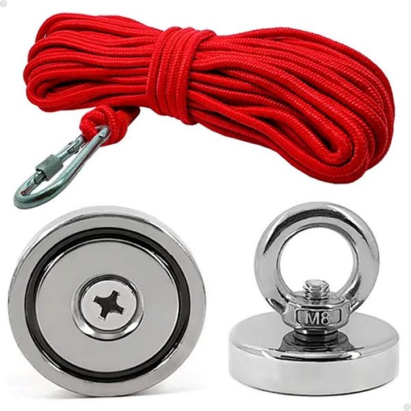 Imã Neodímio Pesca Magnética 48mm 80 Kg Tração 10m Corda