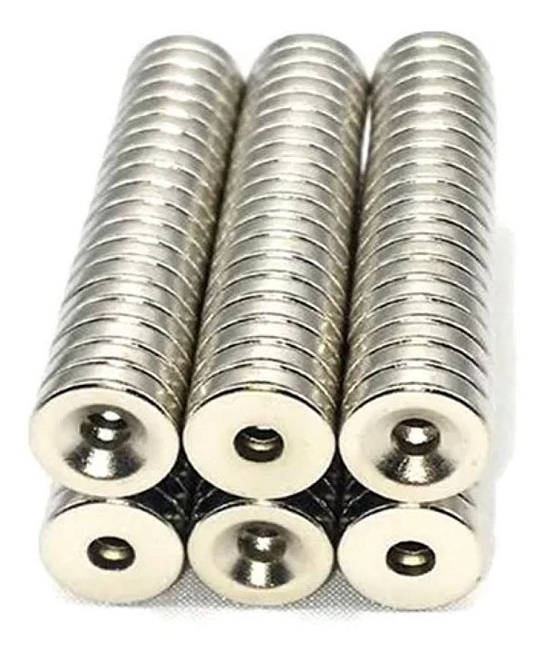 Kit com 10 Peças Ímã de Neodímio 10x3mm N35 Disco com Furo