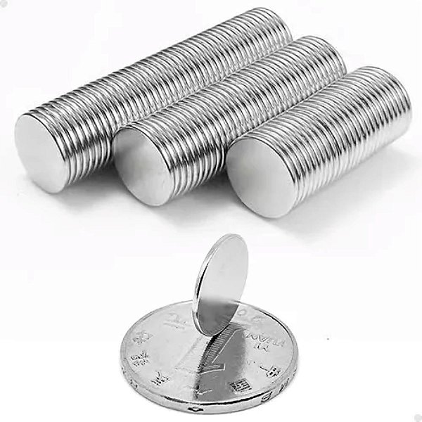 Kit com 50 Ímã de Neodímio Super Forte Disco 15x1,5 mm, Suporta 1,3 kg