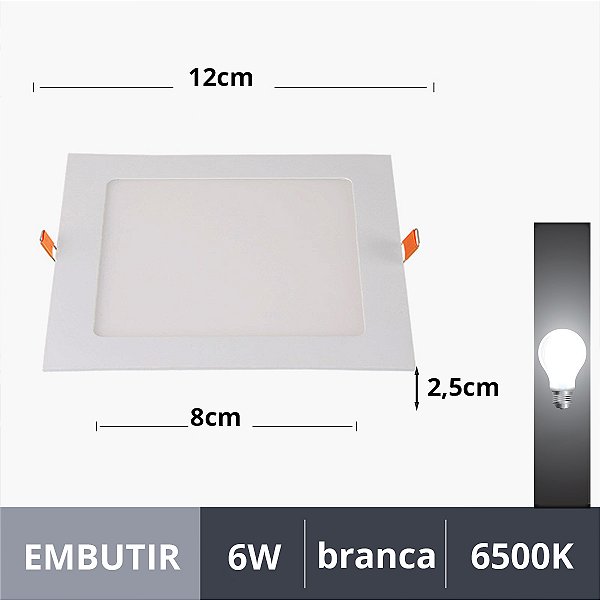 Painel LED Embutir Quadrado 12x12cm - 6W Marca Lorben – Luz 6500K, Design Moderno, Corpo em Alumínio, Difusor em Policarbonato, Instalação Fácil, Ideal para Ambientes Residenciais e Comerciais