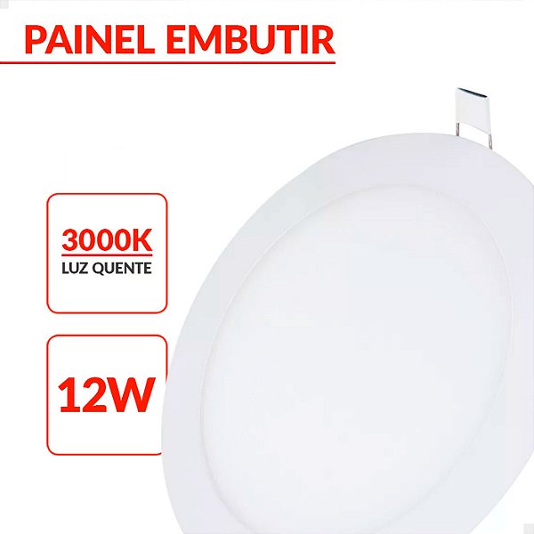 Plafon Painel LED Embutir Redondo 12W Branco Quente 3000K Bivolt – Iluminação Moderna e Eficiente