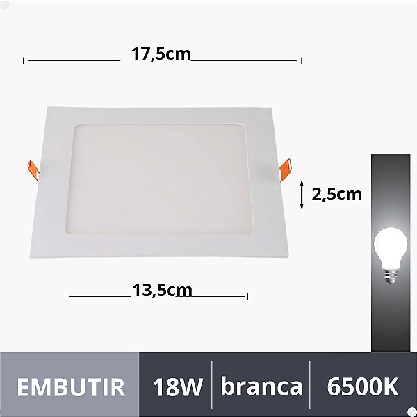 Plafon Painel LED Embutir Quadrado 12W 18x18cm Branco Quente 6500K Bivolt – Iluminação Moderna e Eficiente