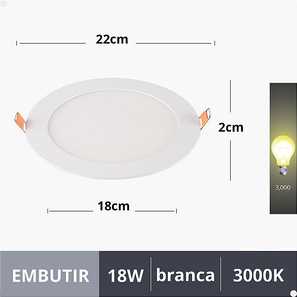 Plafon Painel de LED Redondo de Embutir 22x22cm 18W 3000k - Marca Lorben