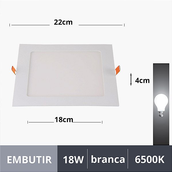 Plafon Painel de LED quadrado de Embutir 22x22cm - 18W - 6500k - Marca Lorben