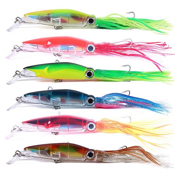 Kit 6 Isca Artificial Lula Squid Jig 13cm / 25g – Cores Sortidas – Pesca Esportiva