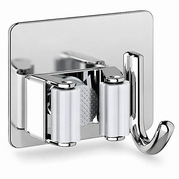 Suporte de Parede Inox para Vassoura e Rodo com Gancho Multiuso