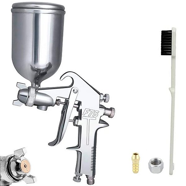 Pistola de Pintura HVLP F-75G Lorben Gravidade Caneca Alumínio 400ml Bico 1,5mm