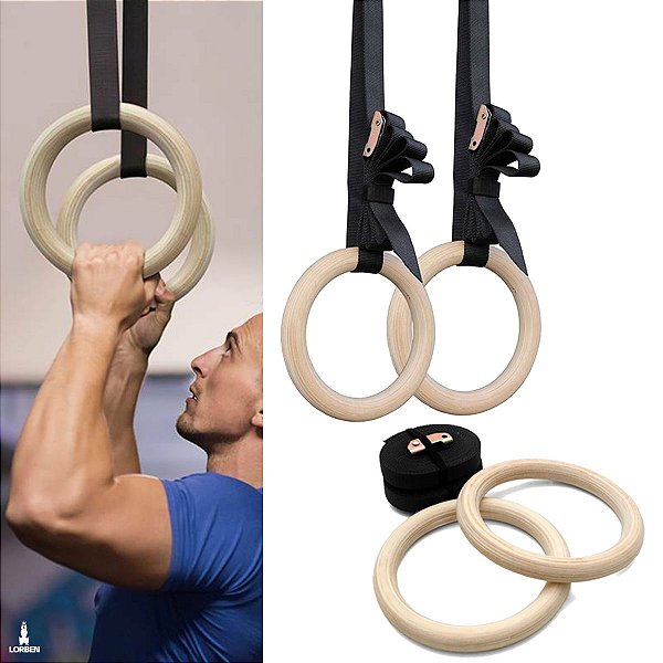 Kit Argolas de Suspensão Olímpicas Lorben Madeira para Crossfit e Ginástica