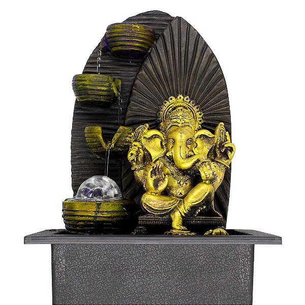 Fonte de Água Decorativa Resina Cascata Iluminação de Led Ganesha