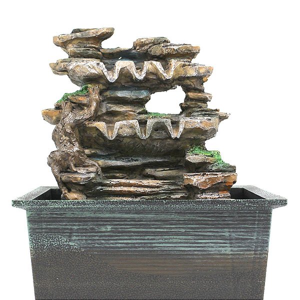 Fonte de Água Decorativa Resina Cascata Iluminação de Led