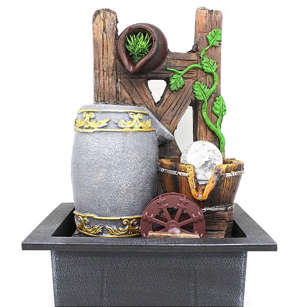 Fonte de Água Decorativa Resina Cascata Iluminação de Led
