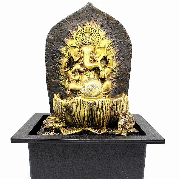 Fonte de Água Decorativa Resina Cascata Iluminação de Led Ganesha